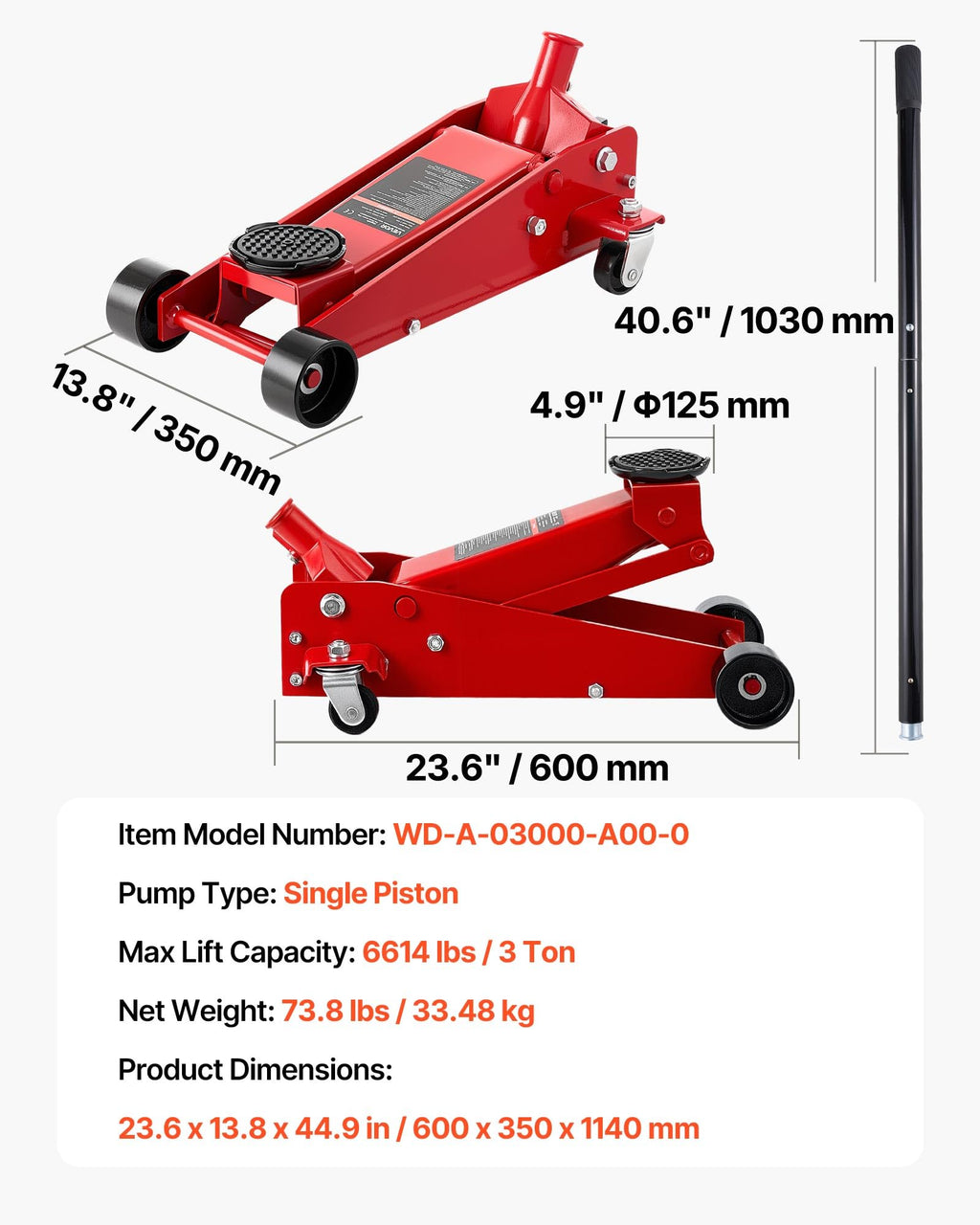3 Ton Low Profile Steel Hydraulic Floor Jack X55382