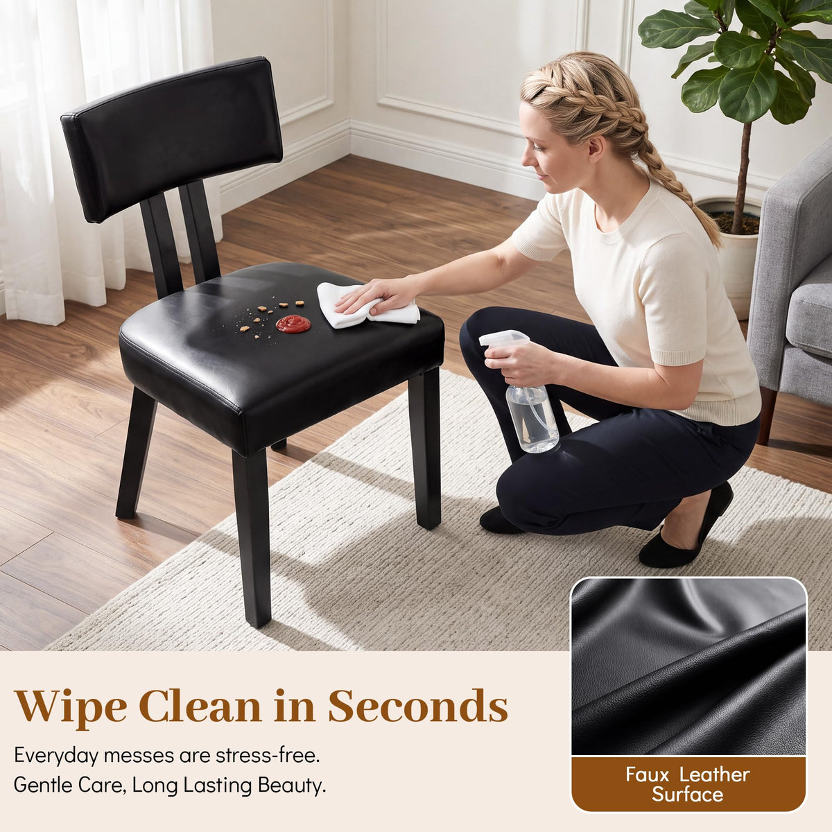 Gloss Black Upholstered Dining Chairs Set of 2 C107068