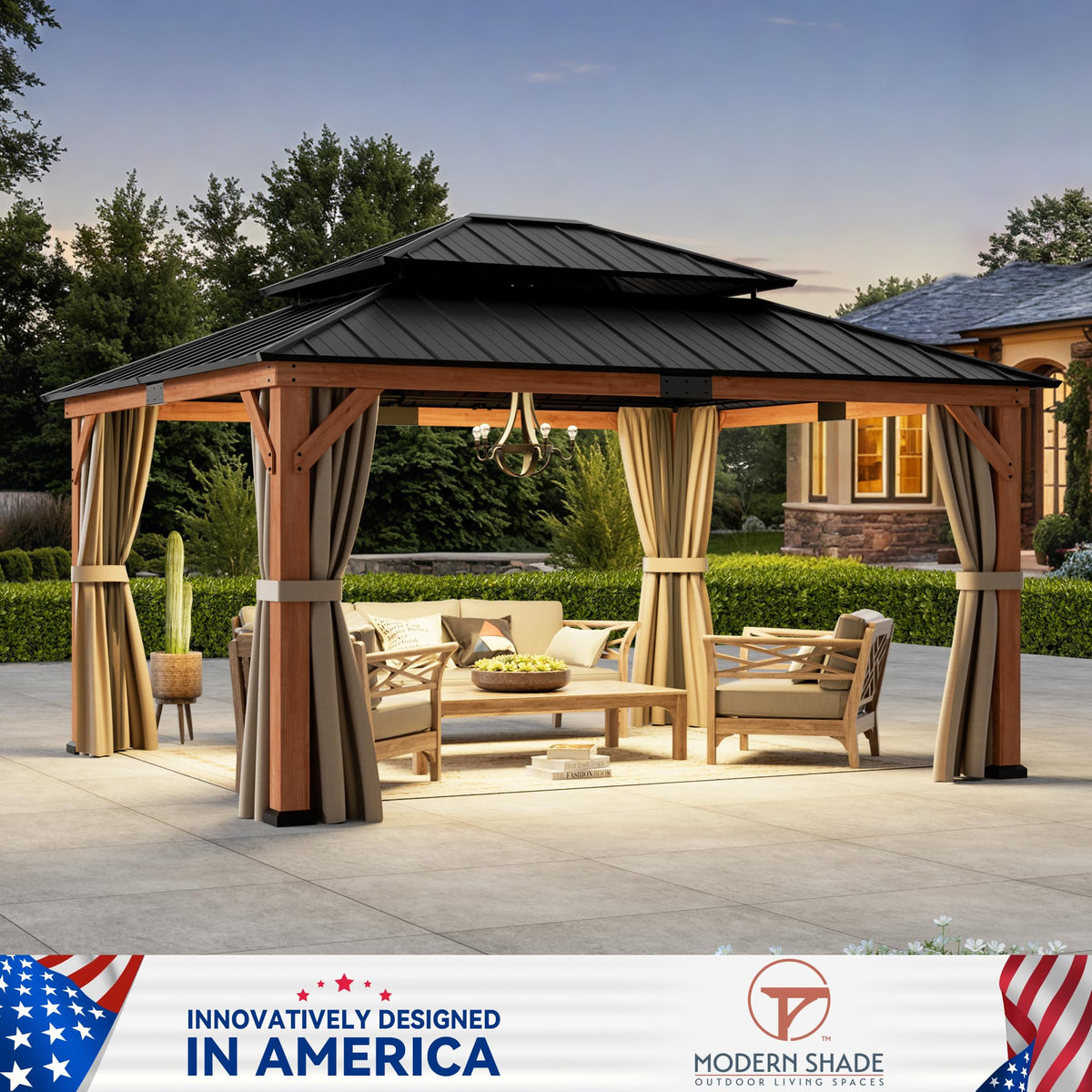 Wood Gazebo 13x15 with Galvanized Steel Roof G37820