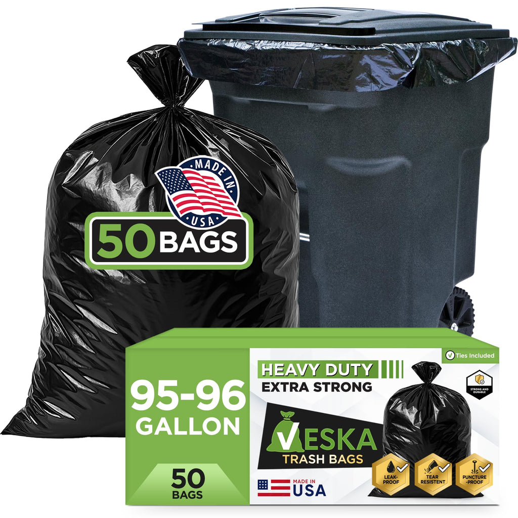 95-96 Gallon Black Heavy Duty Trash Bags with Ties U290