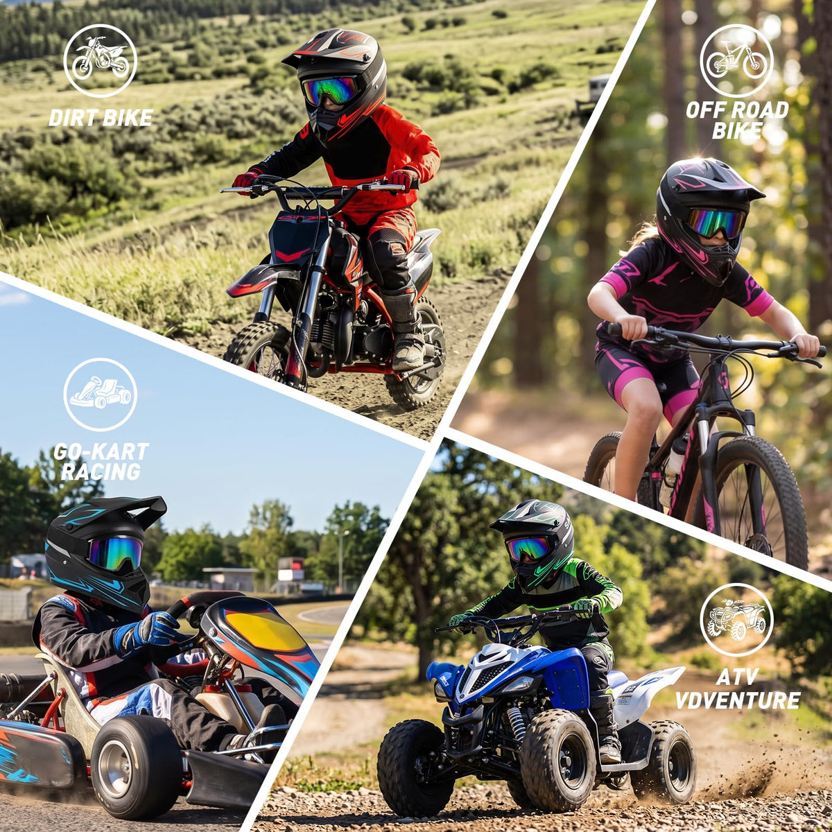 Youth Kids Full Face Motocross Helmet 4PCS Set DOT Approved Red XL Z4133