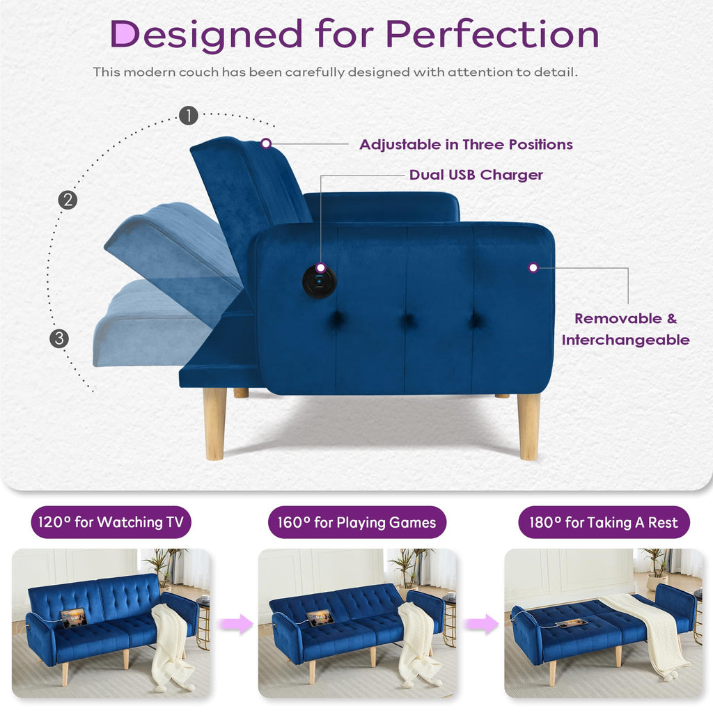 65'' Convertible Futon Sofa Bed with USB G94032