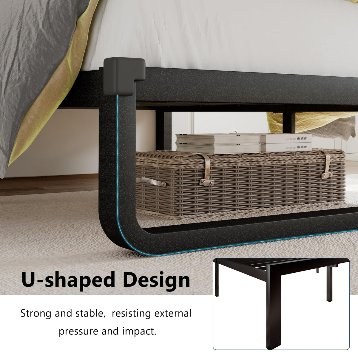 Twin Metal Platform Bed Frame with Linen Upholstered Headboard V75876