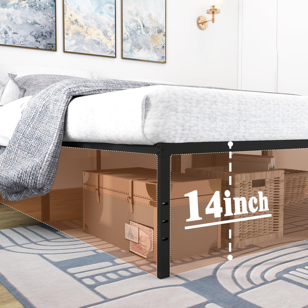 Queen Size Black Metal Platform Bed Frame Y567