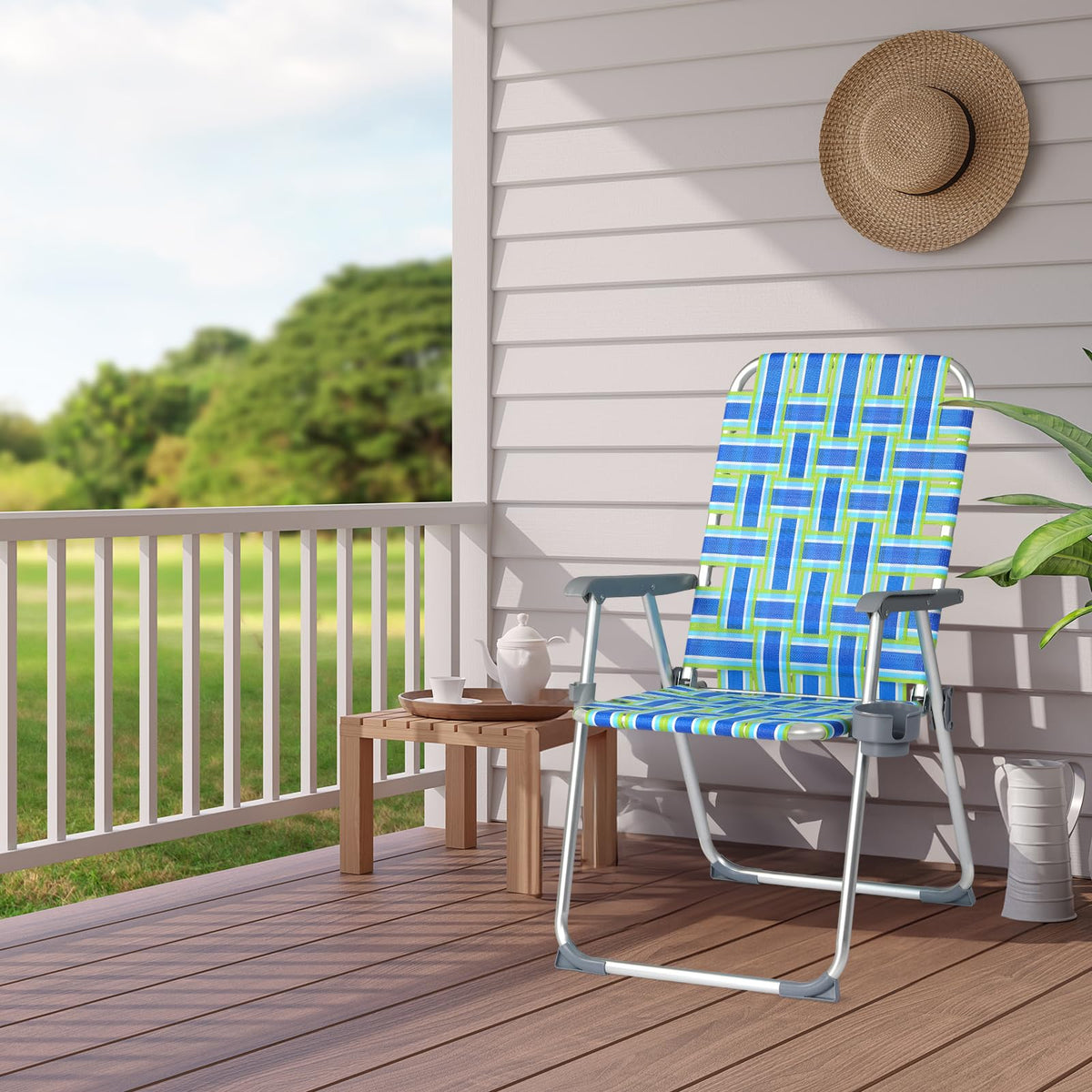 Aluminum Folding Patio Lawn Chairs Set of 2 with Cup Holder X957