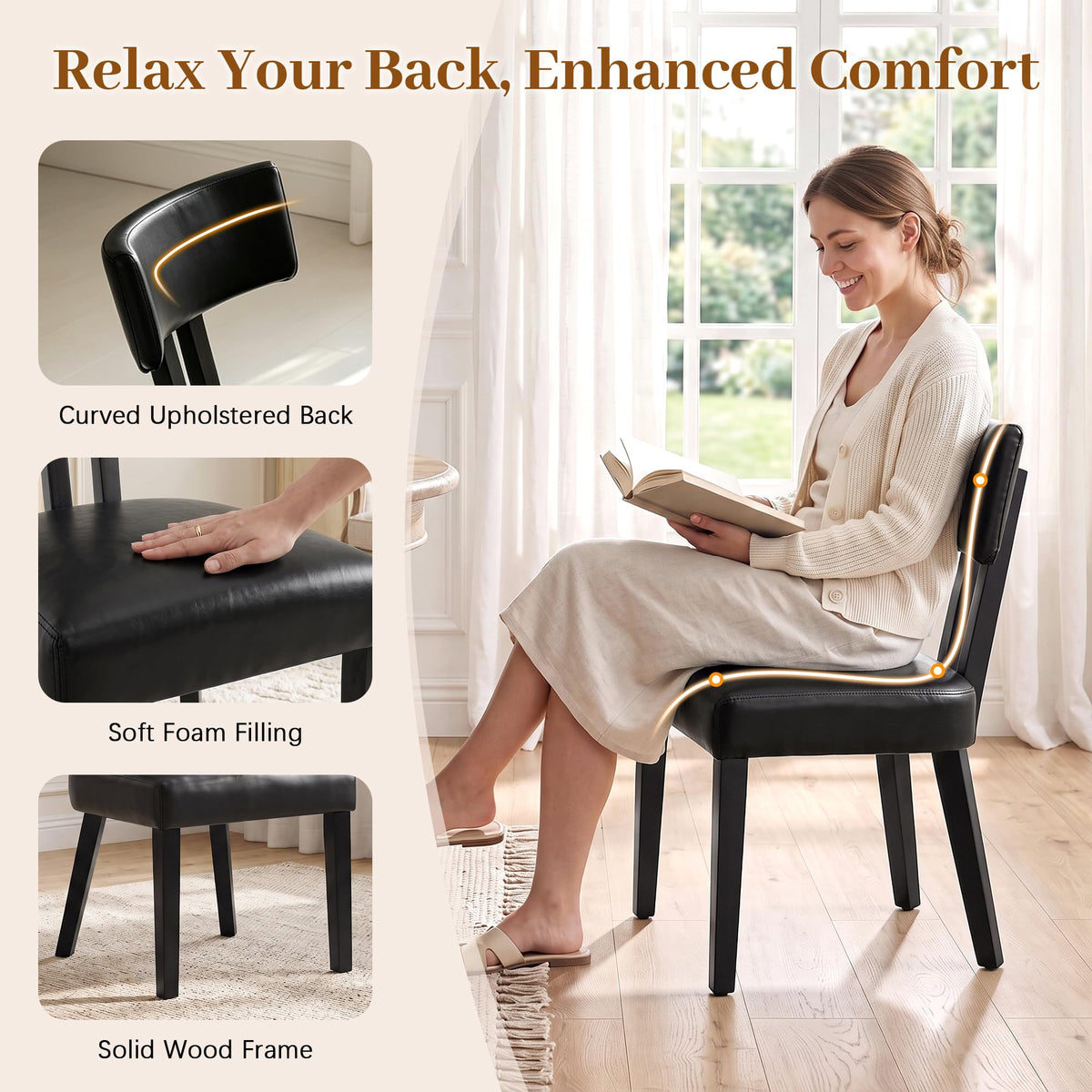 Gloss Black Upholstered Dining Chairs Set of 2 C107068