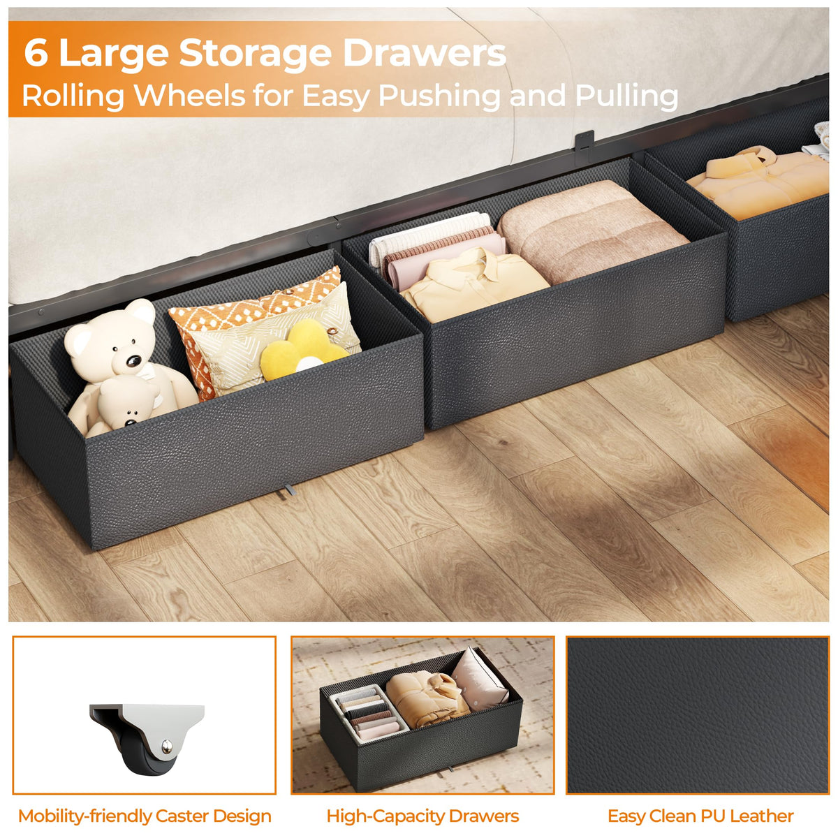 Full Size Bed Frame with Storage Headboard S376