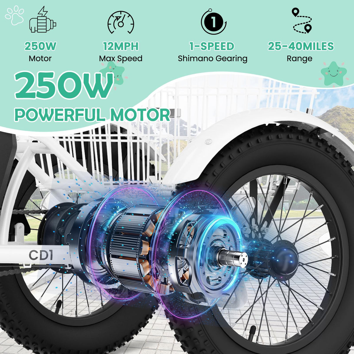 250W 16IN 3 Wheels Electric Tricycle with Removable Battery and Rear Basket U7635