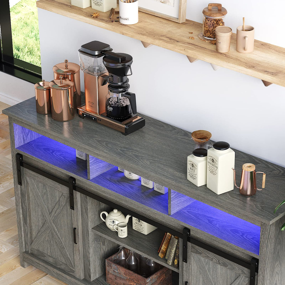 Wash Grey Wooden TV Stand with Sliding Barn Door B52595