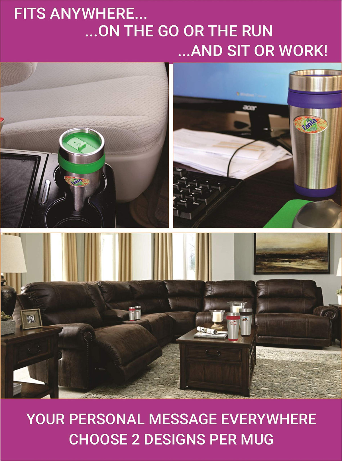 16 oz Stainless Steel Insulated Travel Mugs with Lid B10319