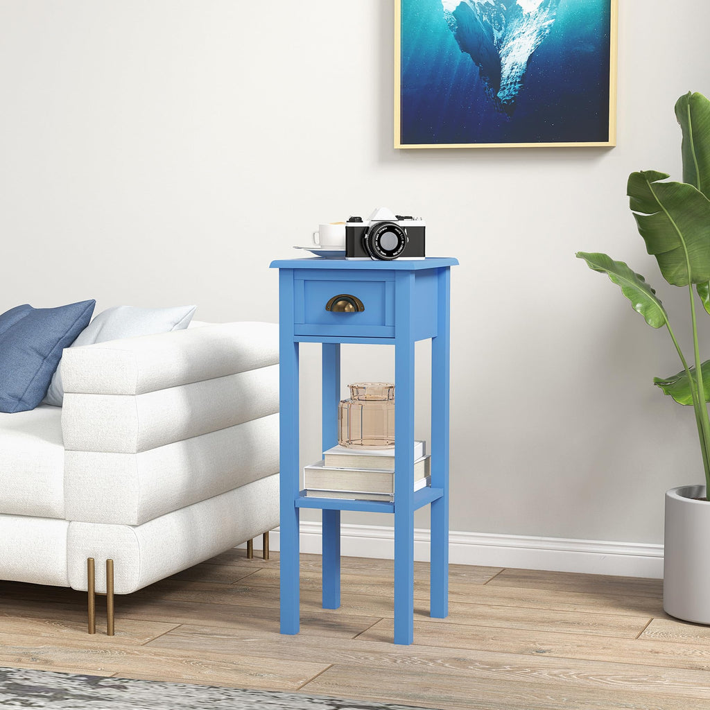 Narrow End Table with Drawer and Bottom Shelf Light Blue M56790