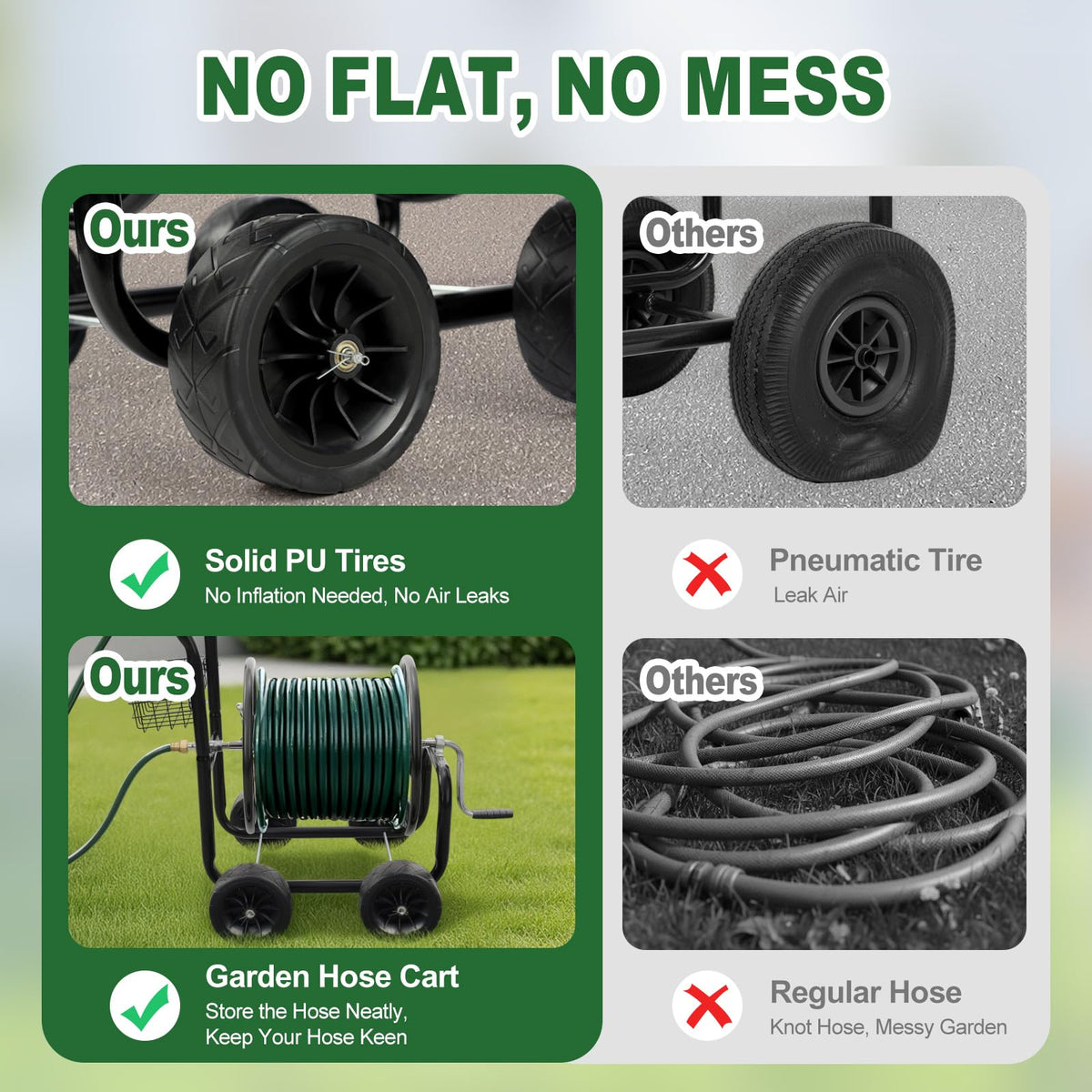 4-Wheel Portable Garden Hose Reel Cart with Storage Basket X791801