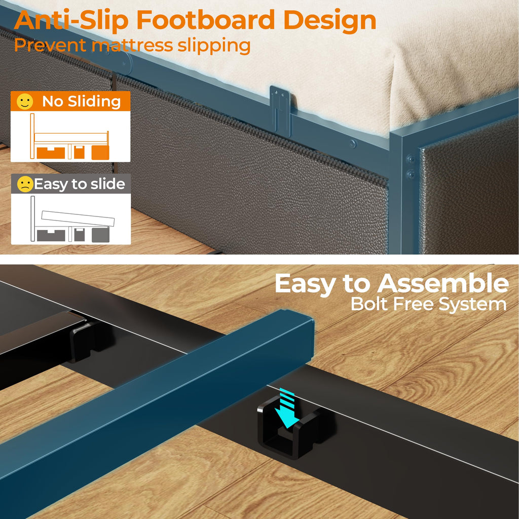 Full Size Bed Frame with Storage Headboard S376