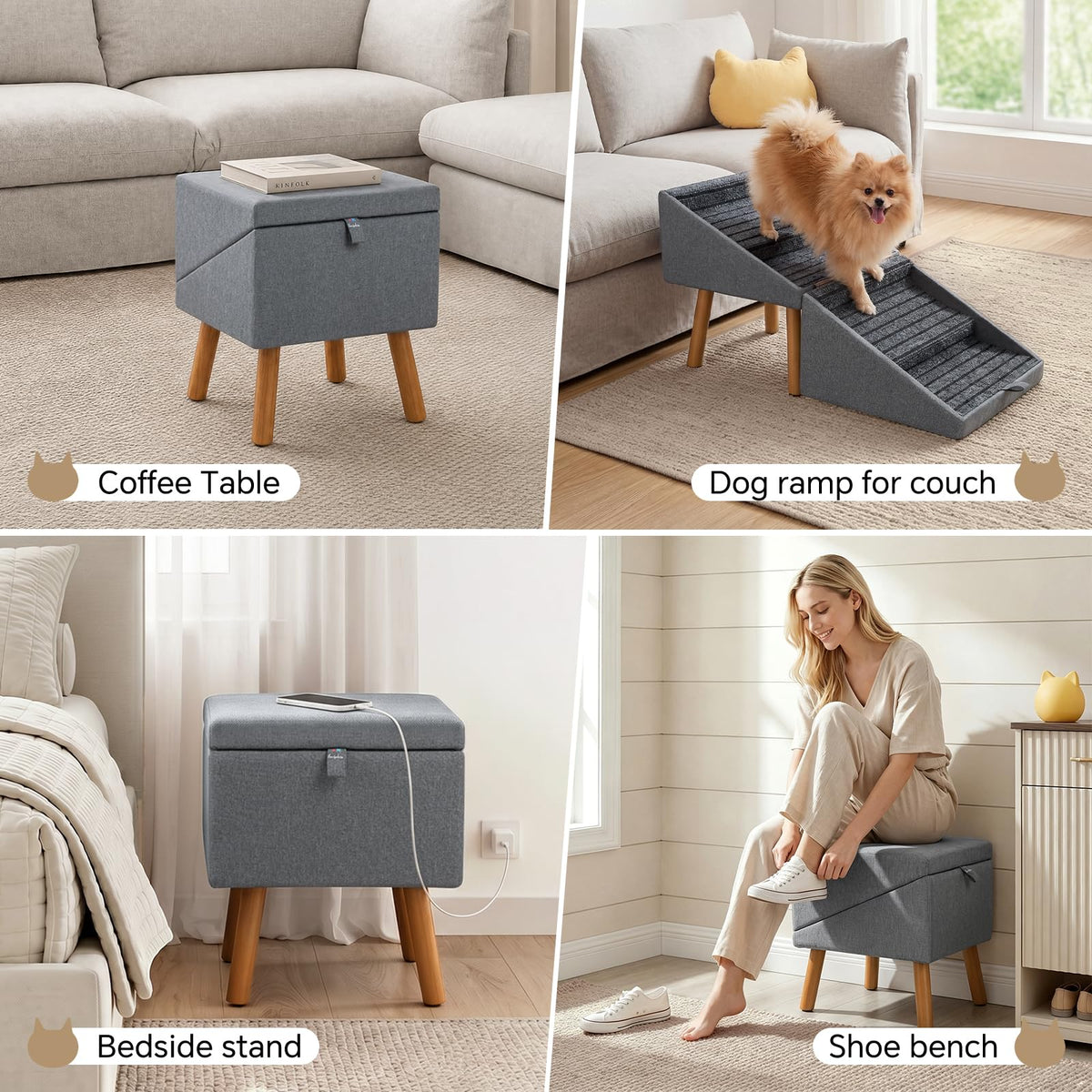 2-in-1 Wooden Pet Stairs & Ottoman L133