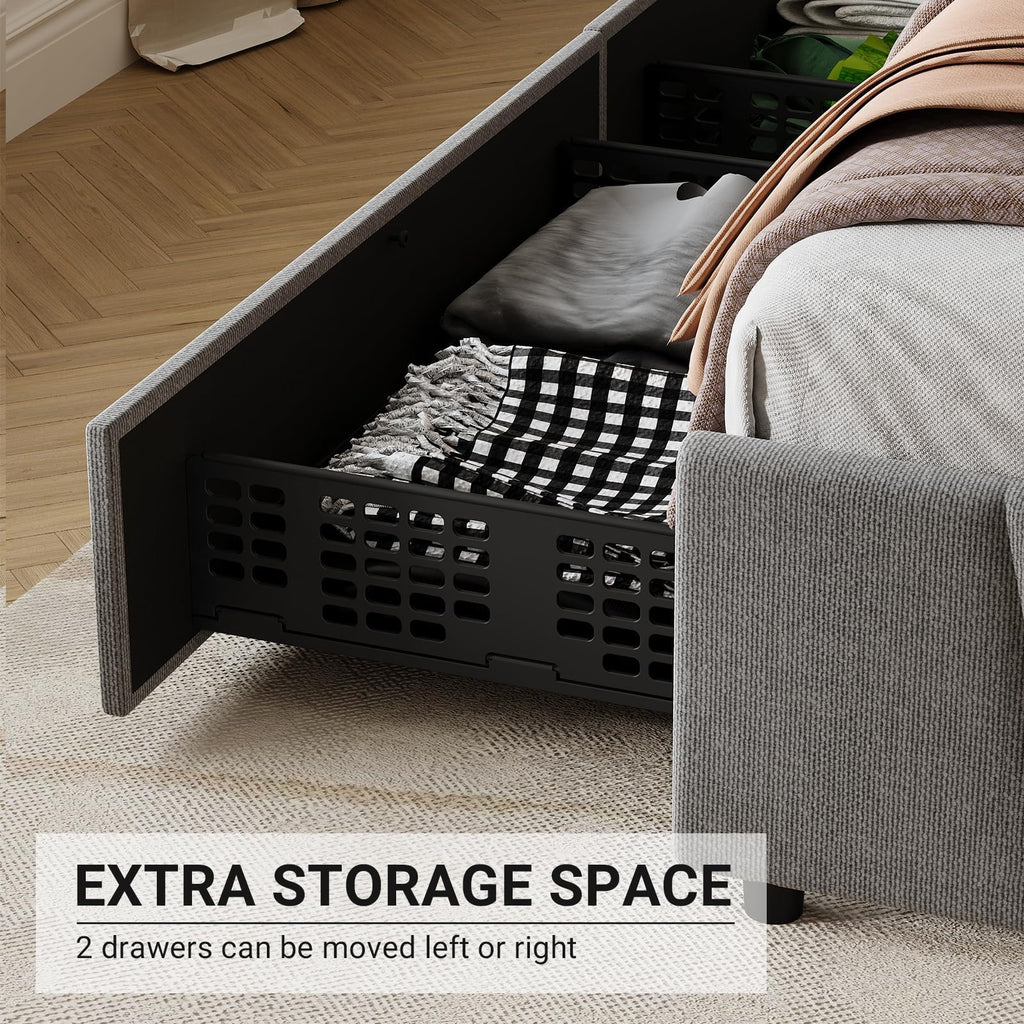 Twin Size Upholstered Bed Frame with 2 Storage Drawers R4718