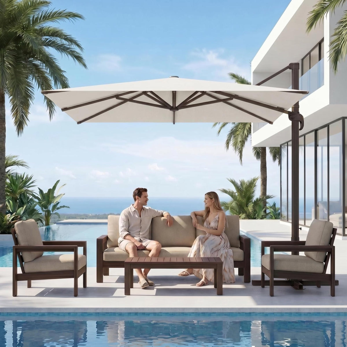 11ft Offset Cantilever Patio Umbrella with Solar Lights C880453