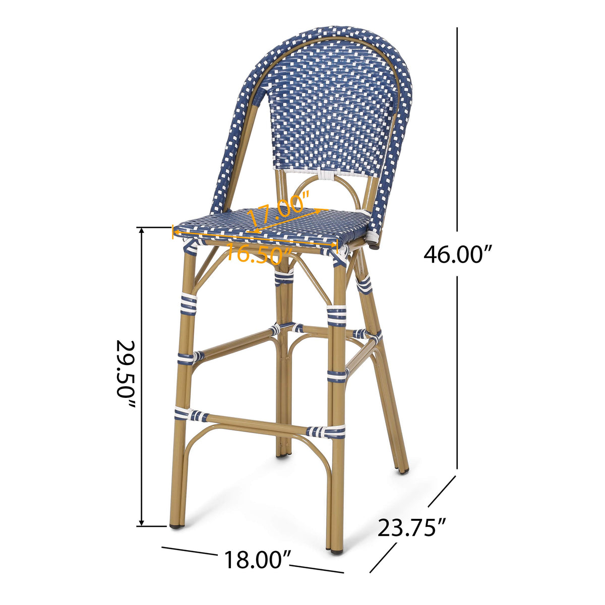 Teal Blue Wicker Rattan Bar Stools Set of 2 Aluminum Frame U14065