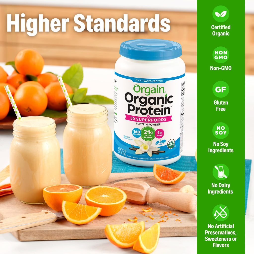 Organic Vegan 21g Protein Superfoods Powder Vanilla Bean 2.02lb F8655
