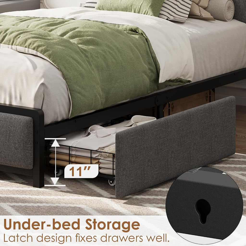 Twin Size Bed Frame with Storage Drawers and Charging Station J85652
