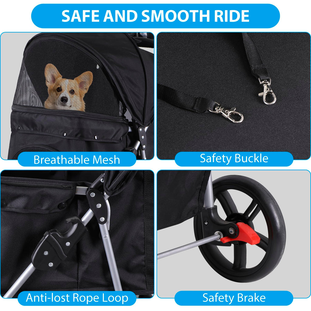 Foldable Pet Stroller with Weather Cover, Storage Basket and Cup Holder O989