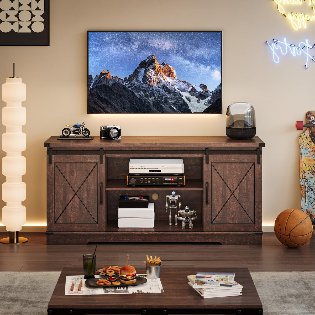 59 Inch TV Stand with Sliding Barn Doors A96208