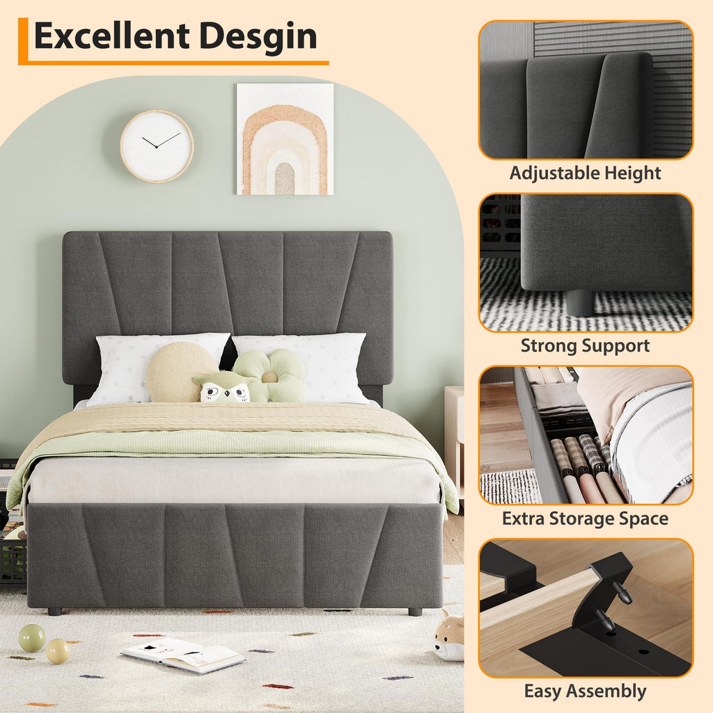 Twin Size Upholstered Bed Frame with 2 Storage Drawers R4718