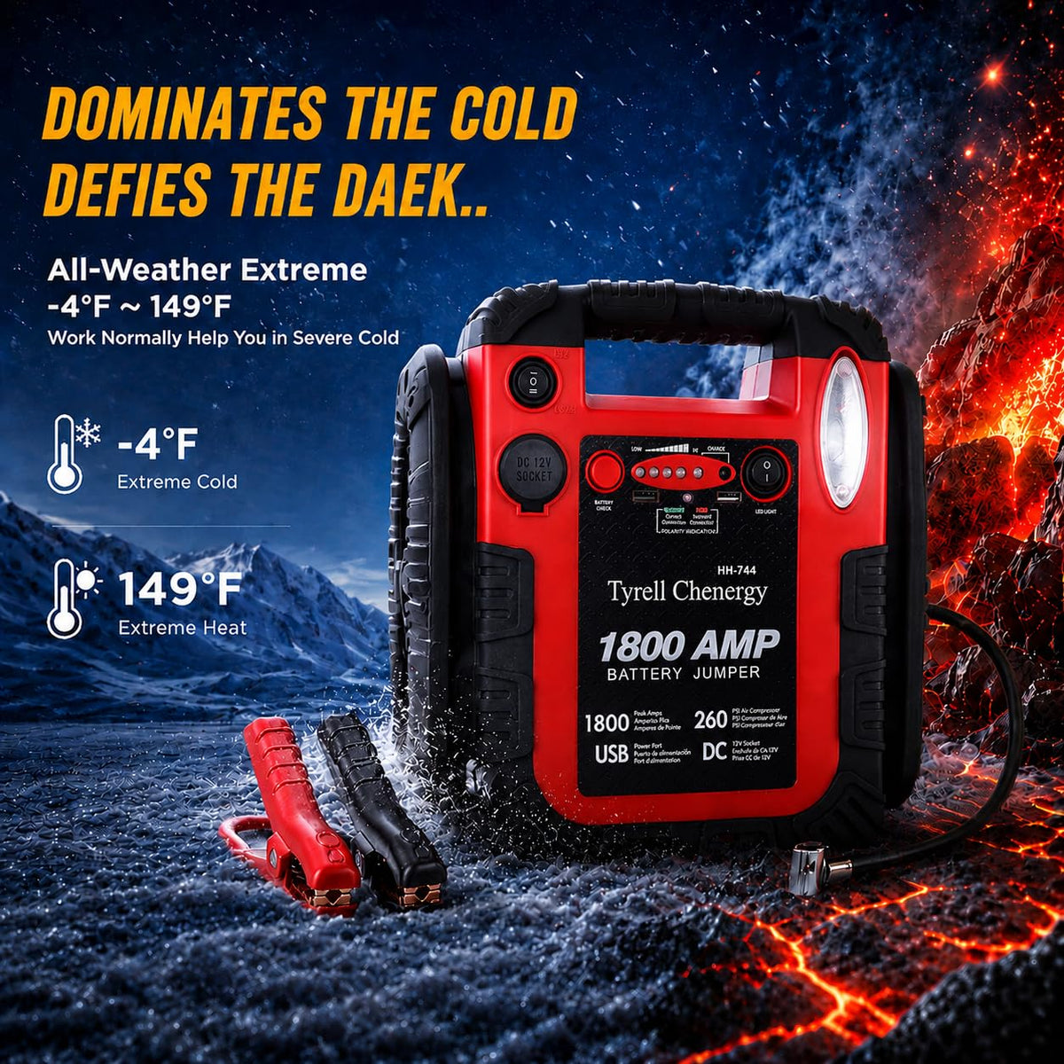 1800A 20000mAh 12V Jump Starter & Portable Air Compressor R6676
