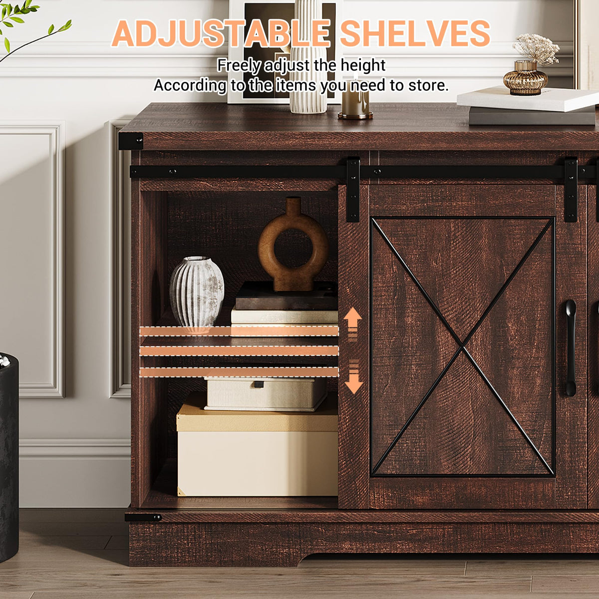 59 Inch TV Stand with Sliding Barn Doors A96208