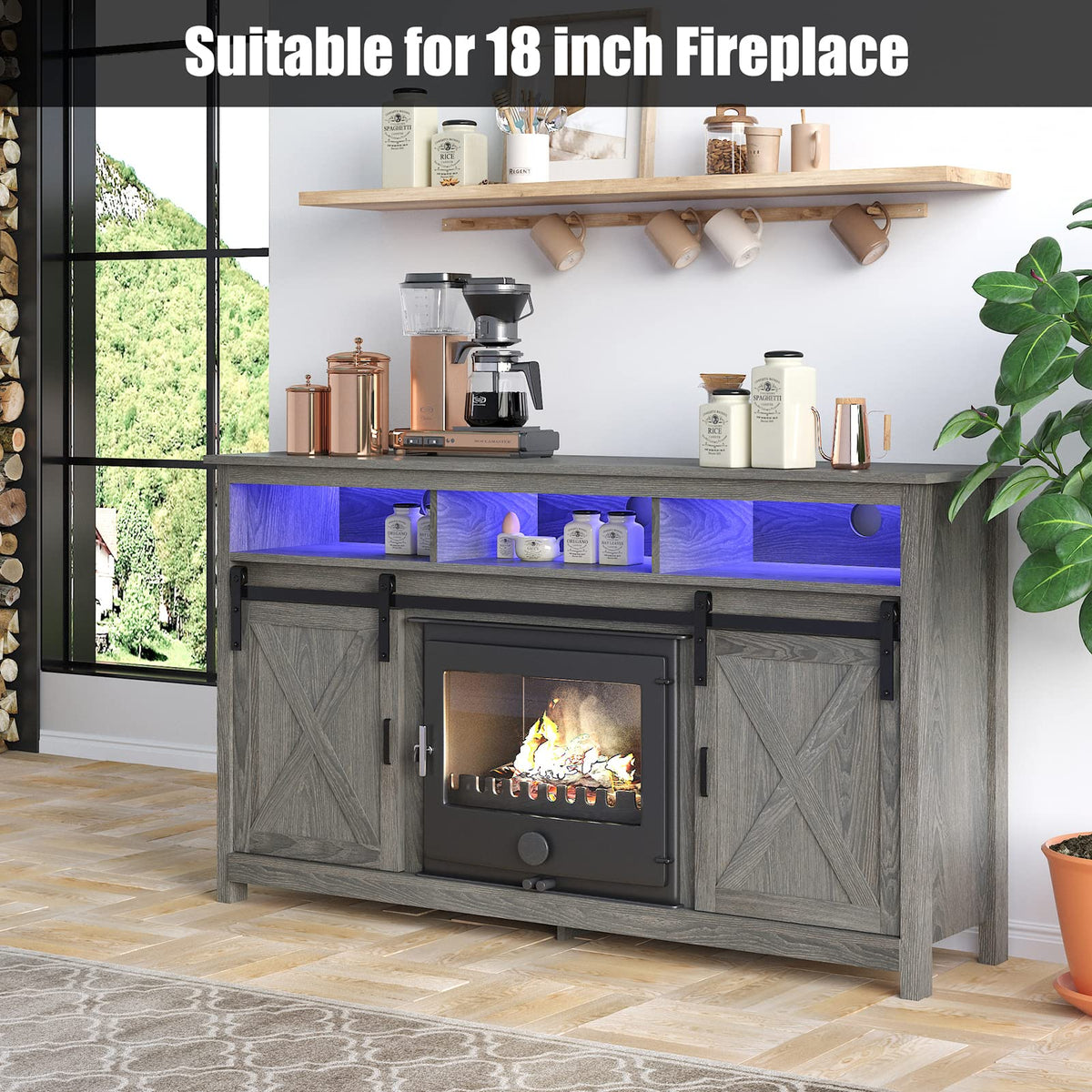 Wash Grey Wooden TV Stand with Sliding Barn Door B52595