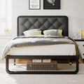Twin Metal Platform Bed Frame with Linen Upholstered Headboard V75876