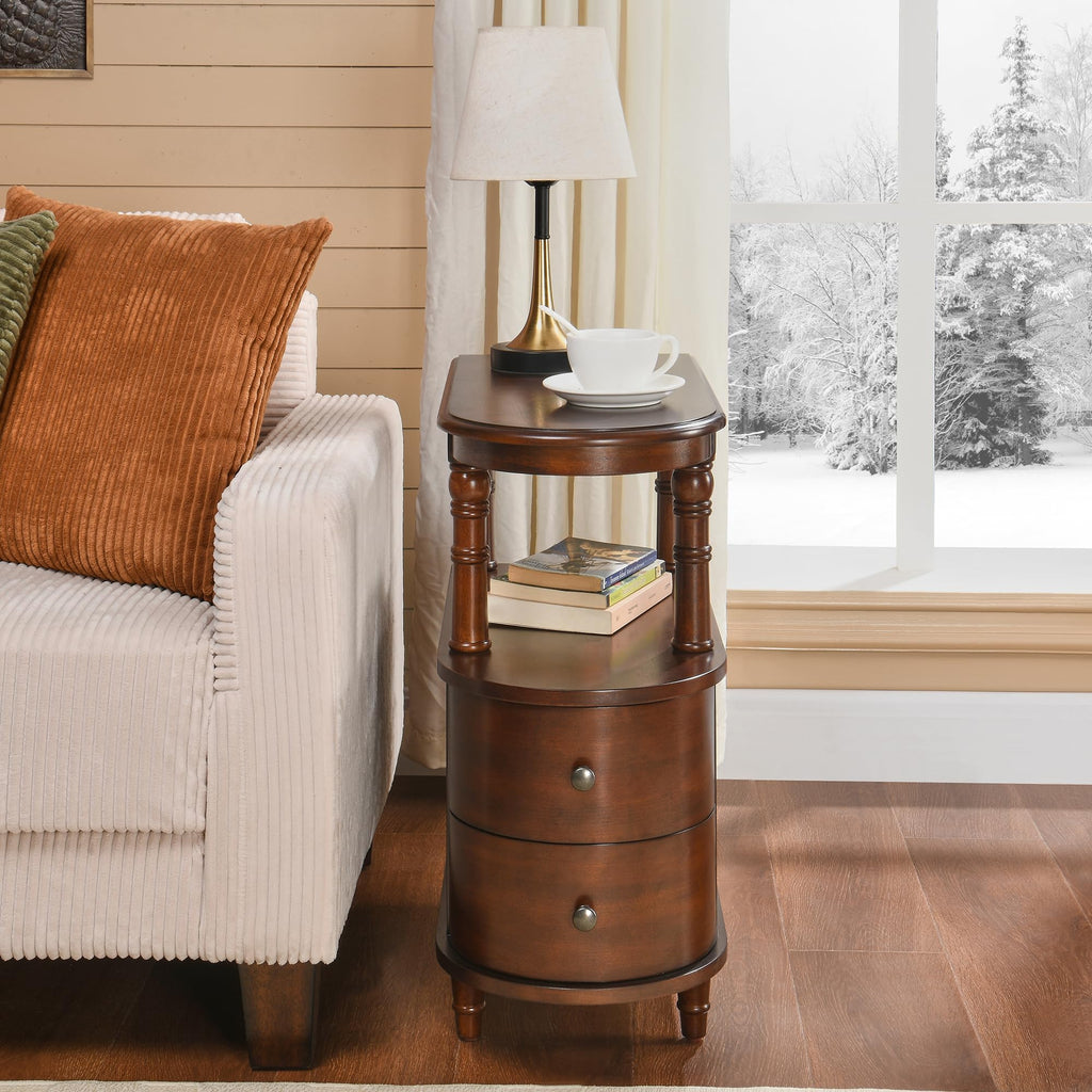 Set of 2 Slim Wood End Table with 2 Drawers & Shelf P72930