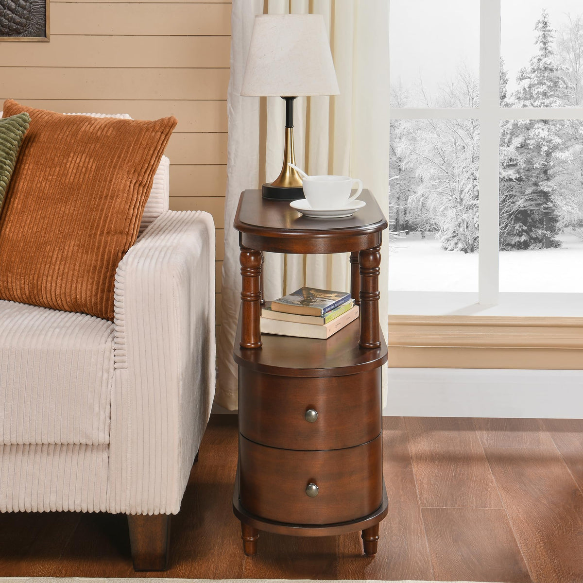 Set of 2 Slim Wood End Table with 2 Drawers & Shelf P72930
