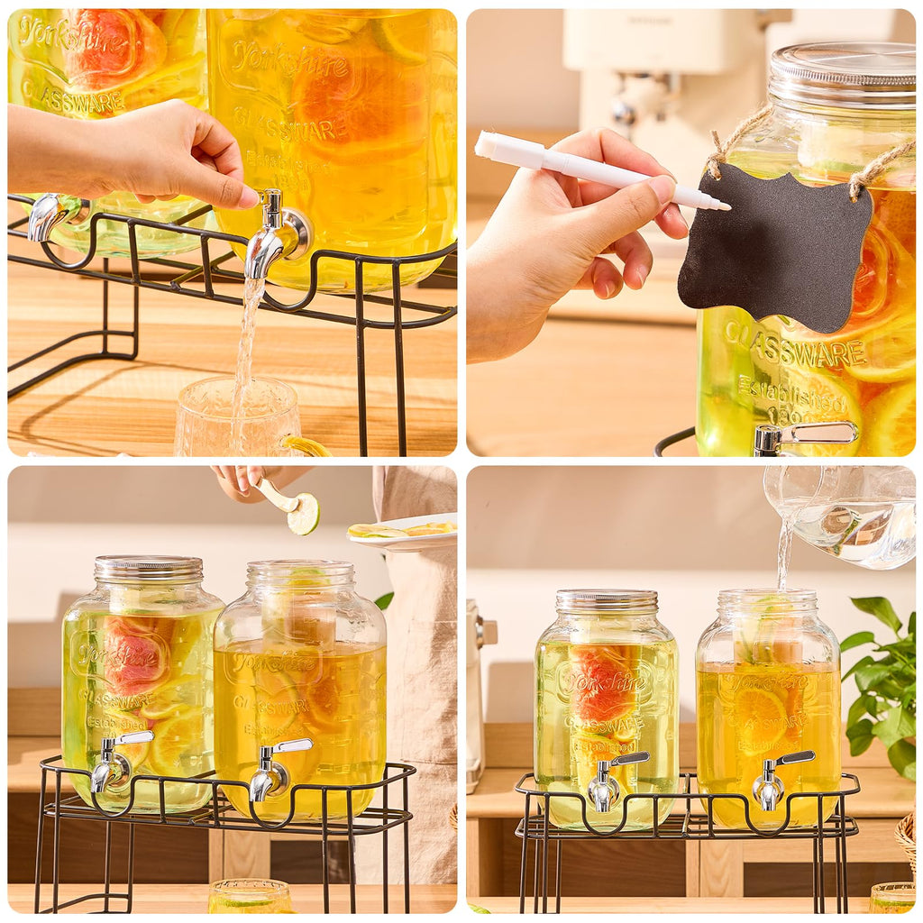 1 Gallon Glass Drink Dispenser with Stand, 2 Pack N472