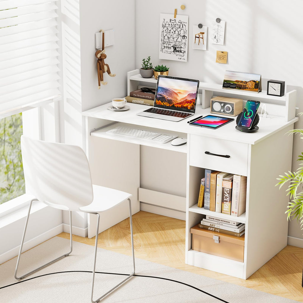 White Desk with Drawer and Keyboard Tray X51370