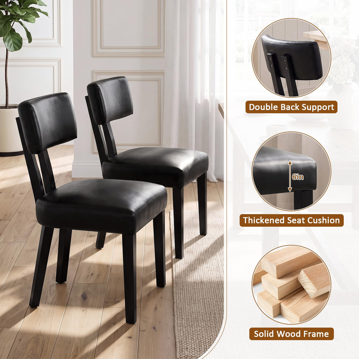 Gloss Black Upholstered Dining Chairs Set of 2 C107068