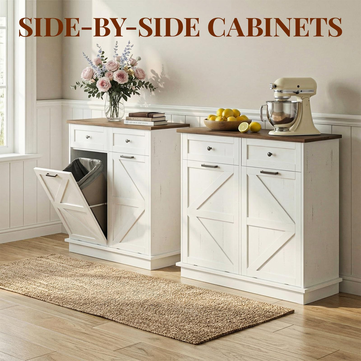 White Tilt-Out Trash Can Cabinet S7443