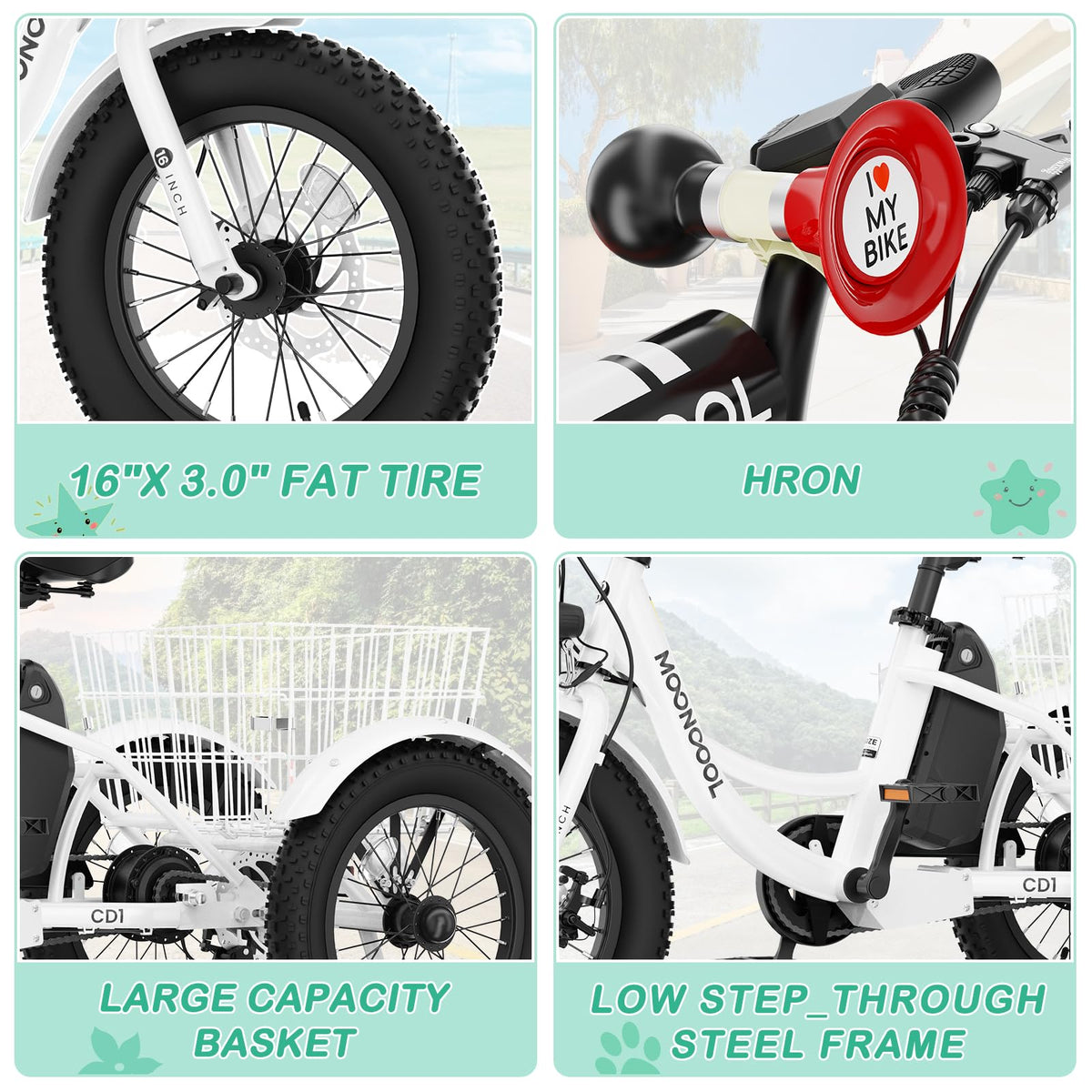250W 16IN 3 Wheels Electric Tricycle with Removable Battery and Rear Basket U7635