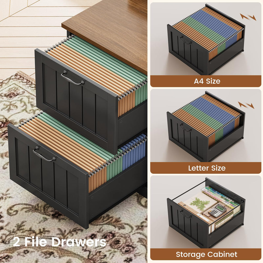 63" L Shaped Desk with Drawers and Storage Cabinet O7139
