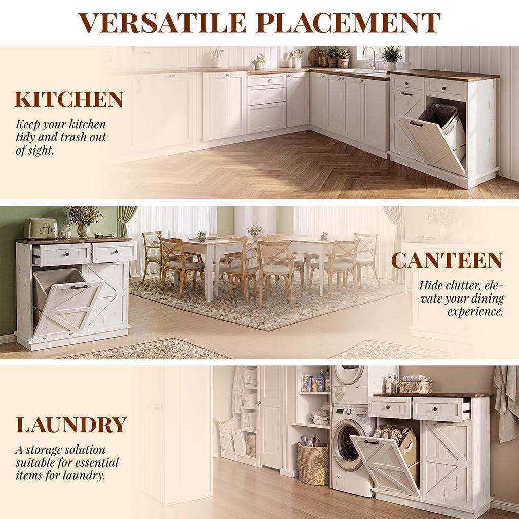 White Tilt-Out Trash Can Cabinet S7443