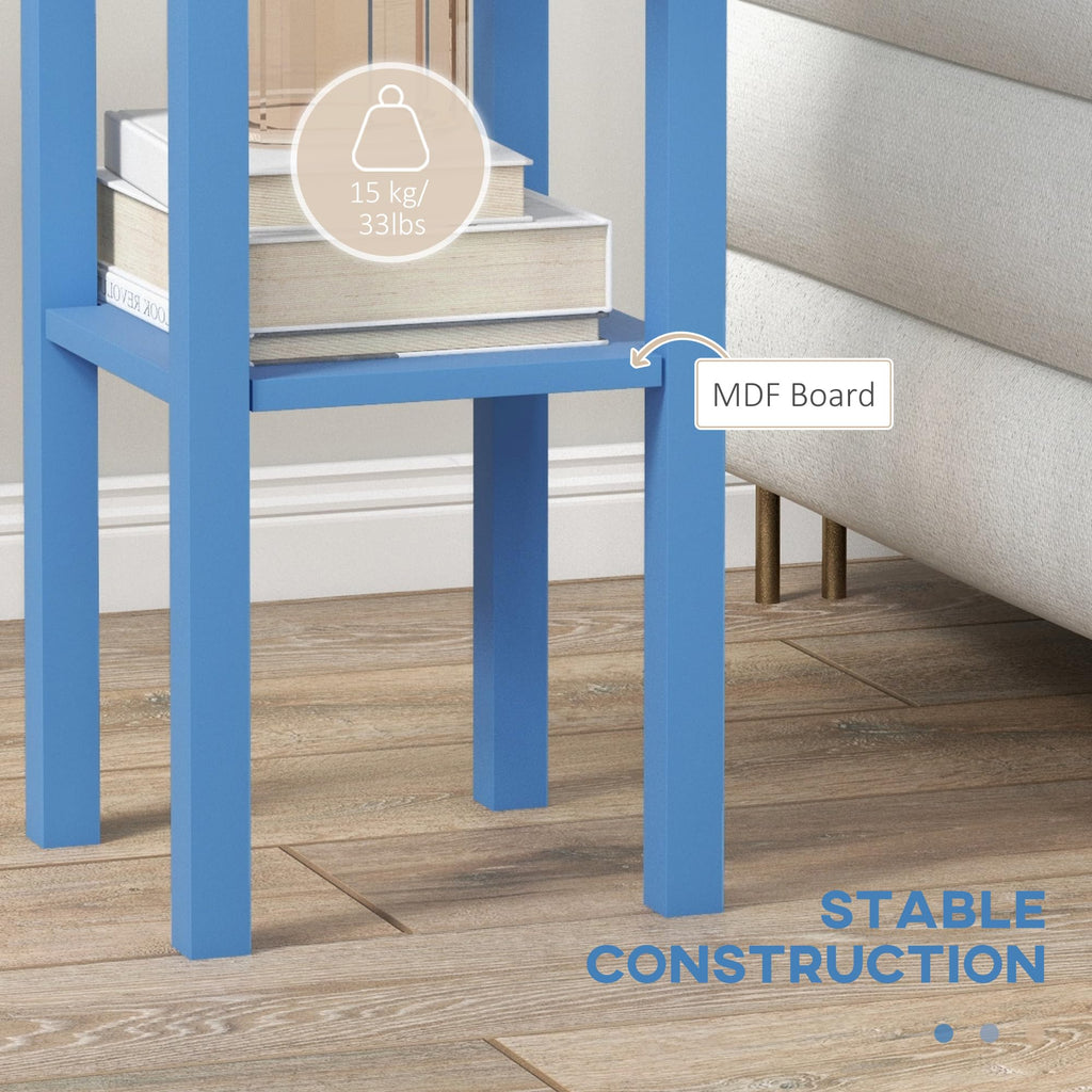 Narrow End Table with Drawer and Bottom Shelf Light Blue M56790