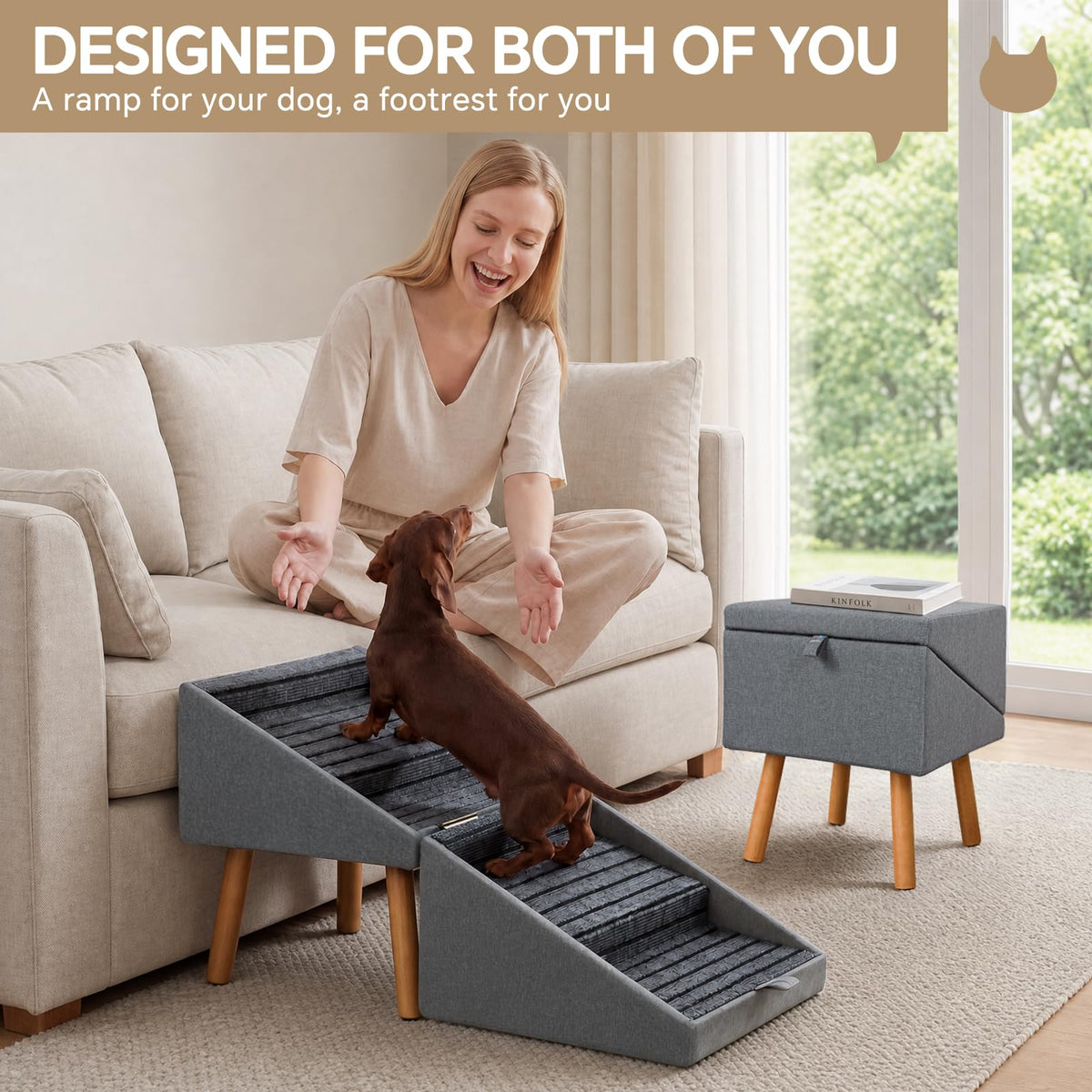 2-in-1 Wooden Pet Stairs & Ottoman L133