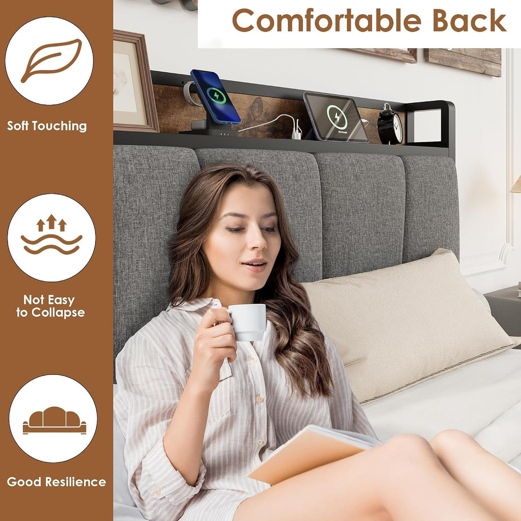 Twin Size Bed Frame with Storage Drawers and Charging Station J85652