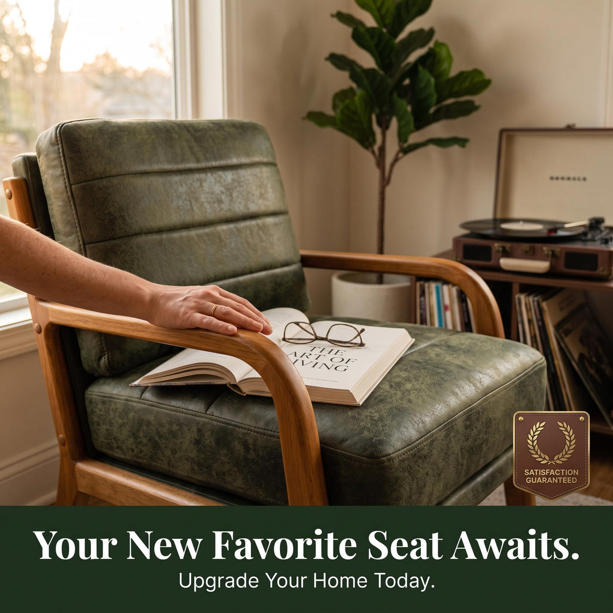 Mid Century Modern Faux Leather Accent Chair Set of 2 D6825
