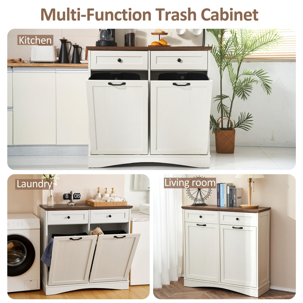 Antique White Double Tilt Out Trash Cabinet Q8843