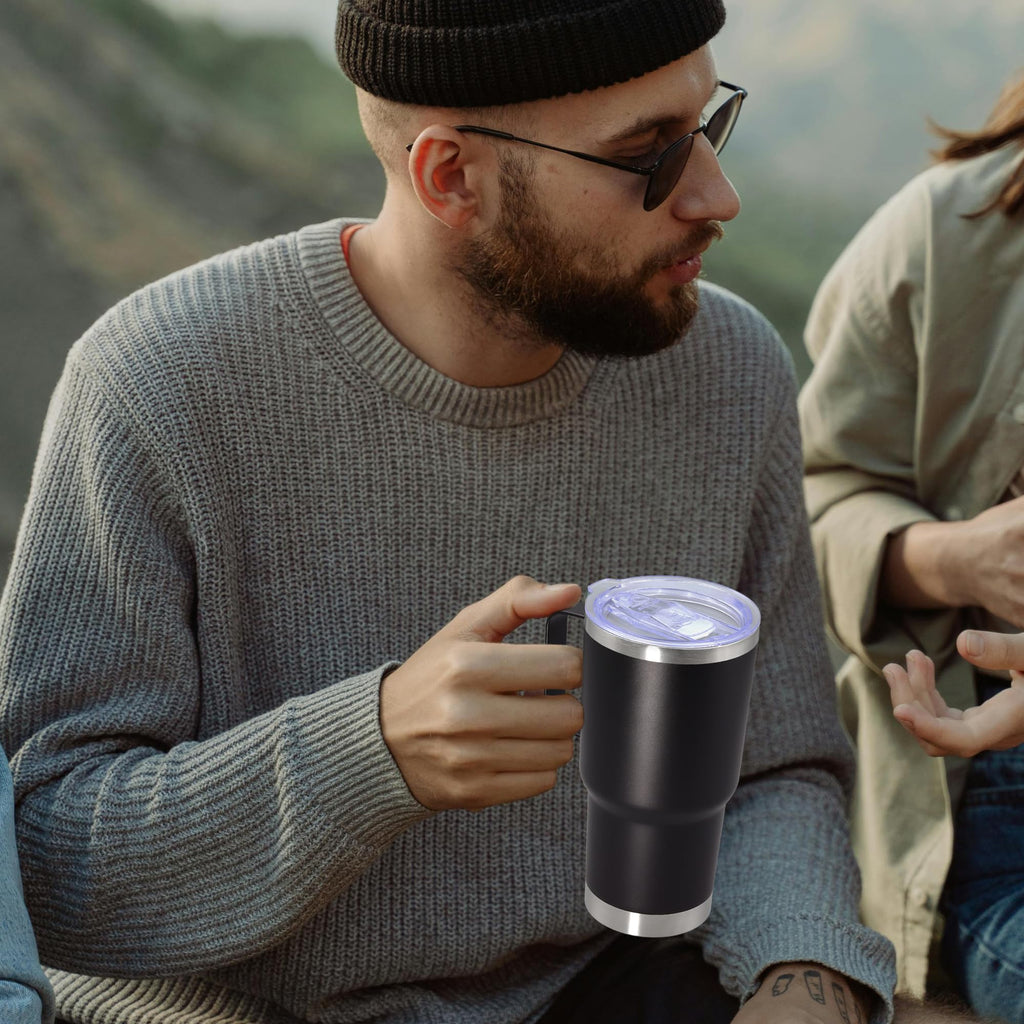 20 oz Black Tumbler with Handle and Lid Y124180