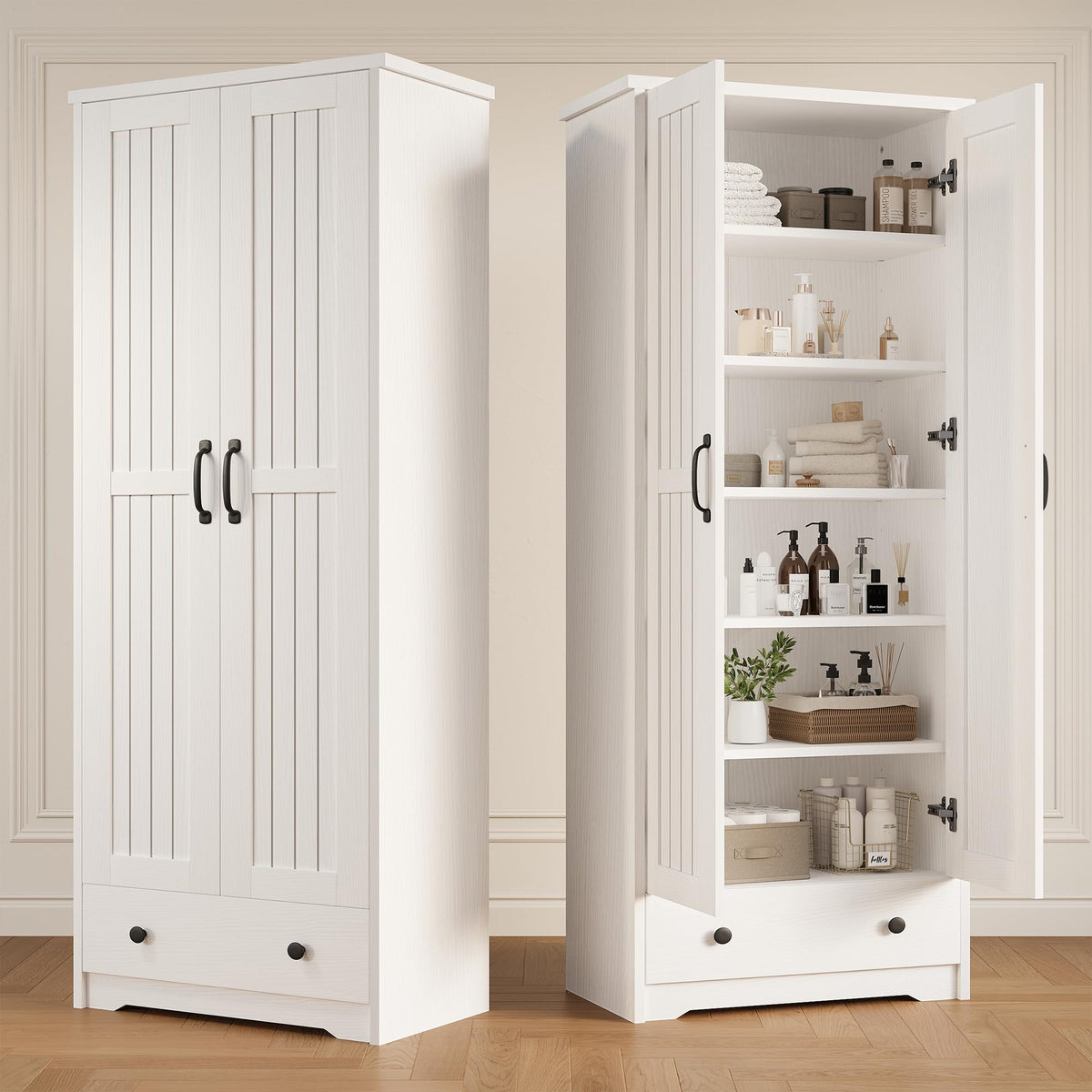 70" Tall Wood Storage Cabinet with 6 Adjustable Shelves E221364
