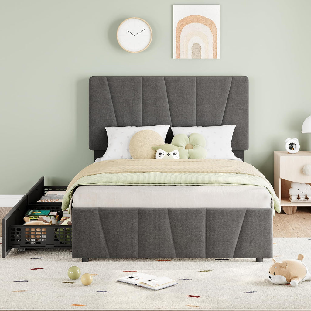 Twin Size Upholstered Bed Frame with 2 Storage Drawers R4718