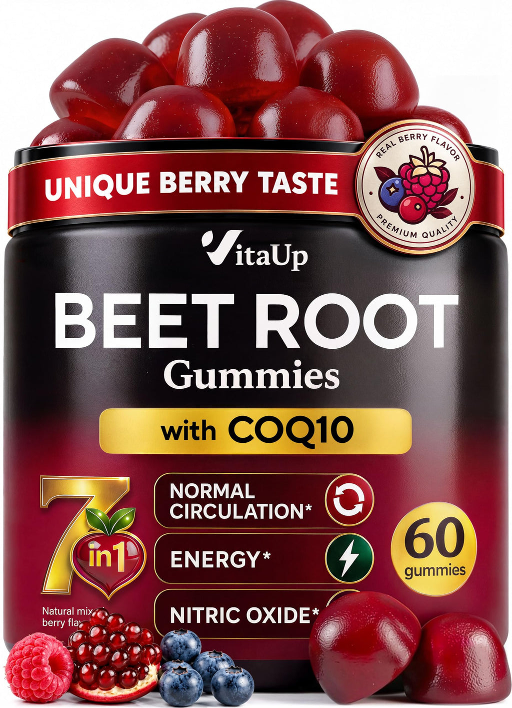 Beet Root Gummies with CoQ10, Grape Seed, Vitamin C, B12 & B3 W4596