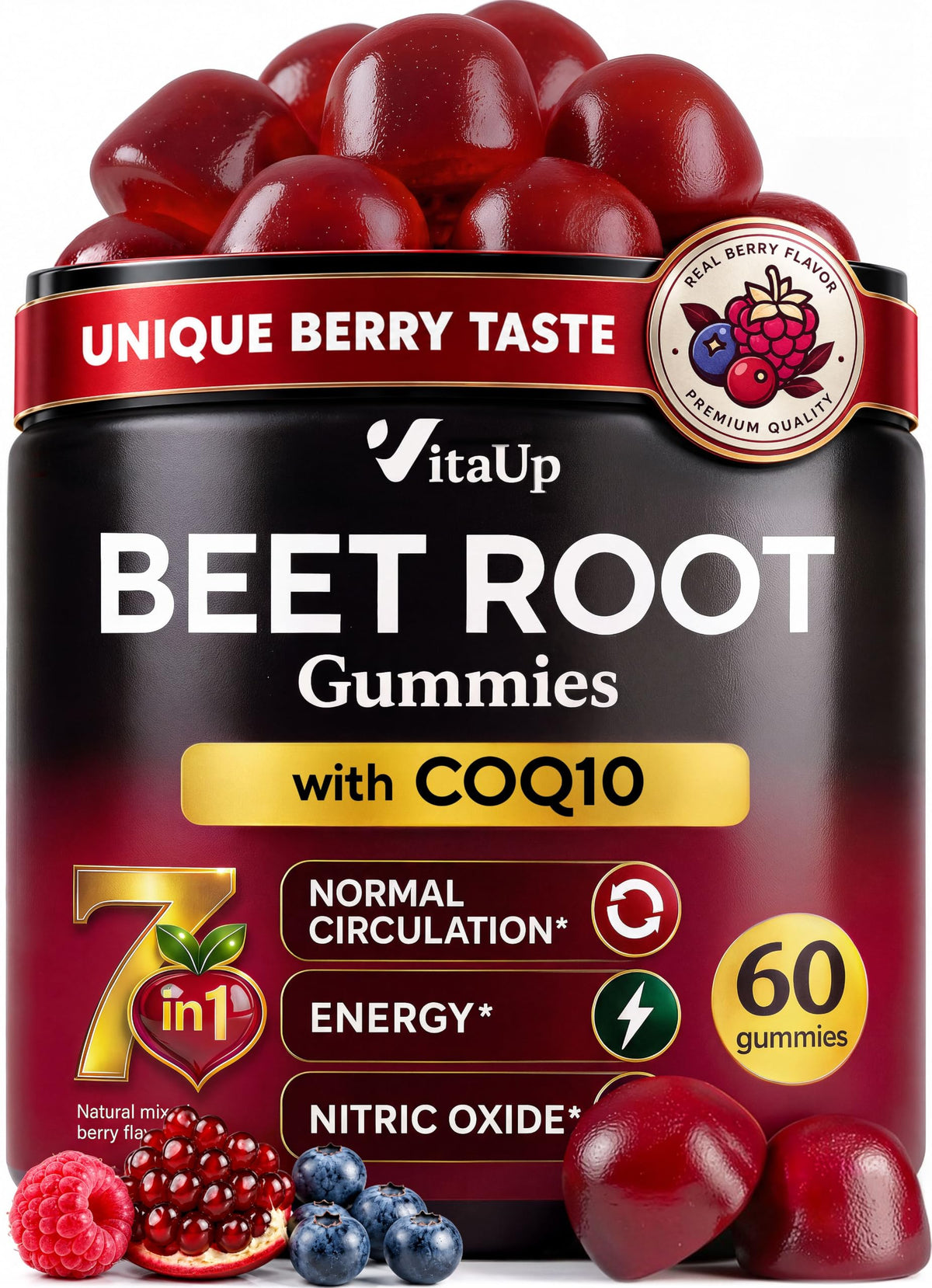 Beet Root Gummies with CoQ10, Grape Seed, Vitamin C, B12 & B3 W4596