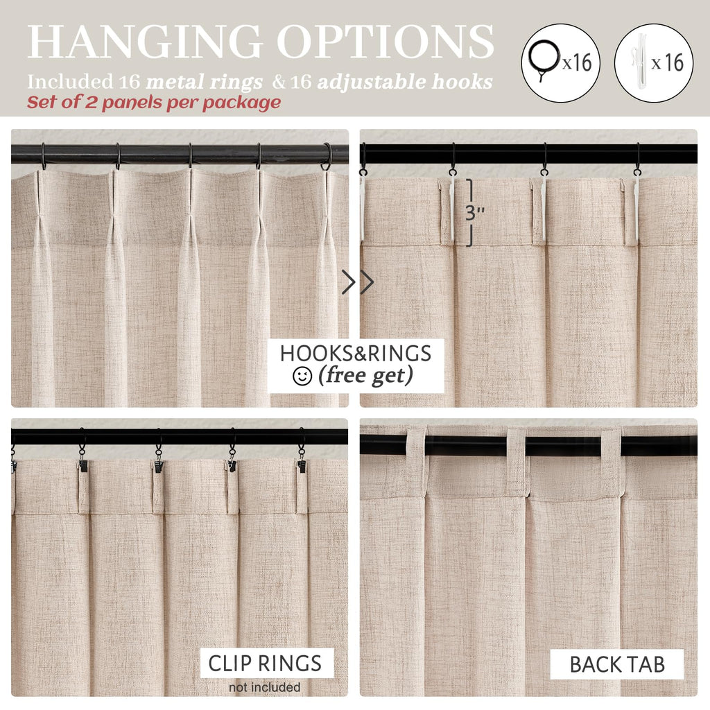 Light Filtering Semi Sheer Linen Curtains 96 Inches 2 Panels Set R10074